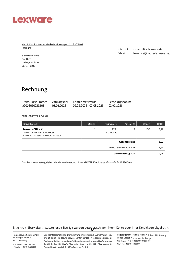 Haufe-Lexware Rechnung